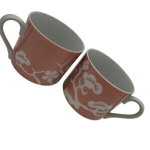 Fitz & Floyd Coffee Mugs Prunier de Chine Peach (Negative) Set of 2 1975